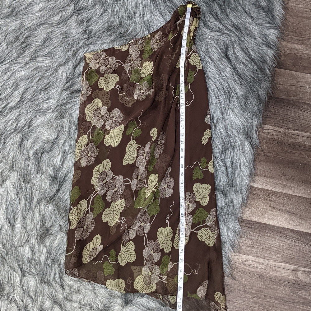 🤎 SOLD 🤎NWT M.S.S.P. brown silk floral one shoulder dress - Picture 6 of 6